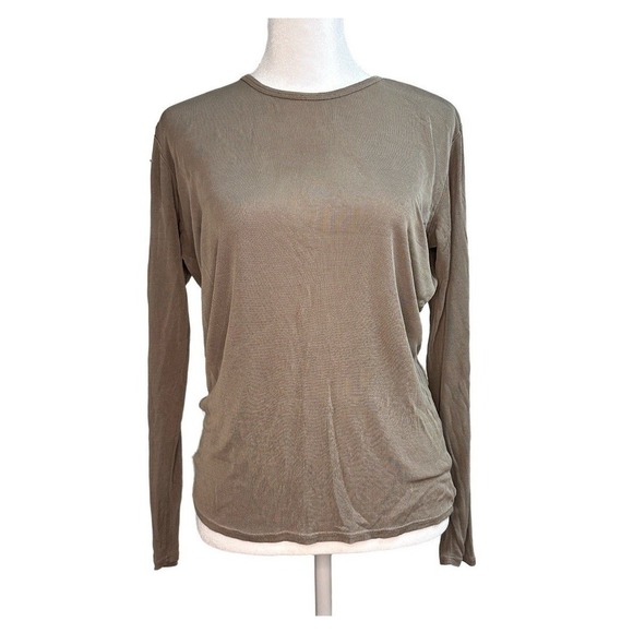 Banana Republic Tops - Banana Republic Women Medium Taupe 100% Silk Knit Long‎ Sleeve Crew Neck Top 90s